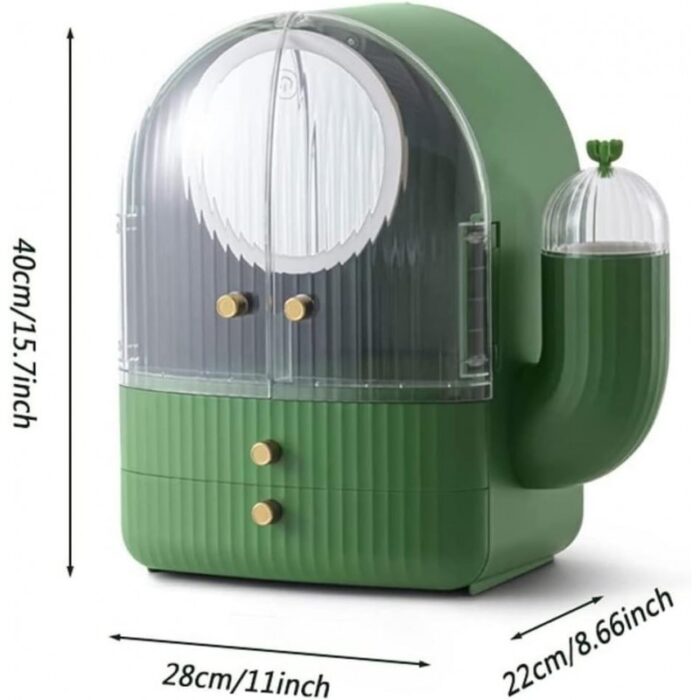 ⁦منظم توفير مساحة لاكسسواراتك و الميك اب مع جارورين ومراه واضاءة⁩ - الصورة ⁦9⁩