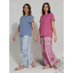 ⁦بجامة قطن بأكمام قصيرة للنساء لون زهري⁩ - الصورة ⁦2⁩