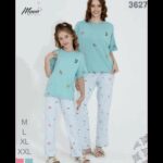 ⁦بجامة قطن بأكمام قصيرة للنساء لون أزرق⁩ - الصورة ⁦2⁩