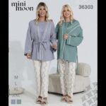 بجامة قطن بأكمام قصيرة (3 قطع) للنساء لون بنفسجي