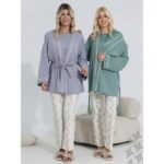 ⁦بجامة قطن بأكمام قصيرة (3 قطع) للنساء لون أخضر⁩ - الصورة ⁦2⁩