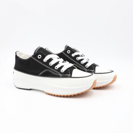 حذاء كاجوال ستاتي نعل عريض لون أسود وأبيض