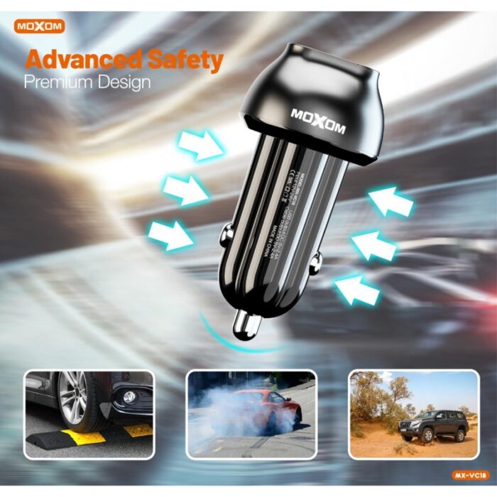 ⁦شاحن سيارة مع كيبل شحن مدمجة منفذ USB و Type C - ماركة Moxom MX-VC18⁩ - الصورة ⁦2⁩
