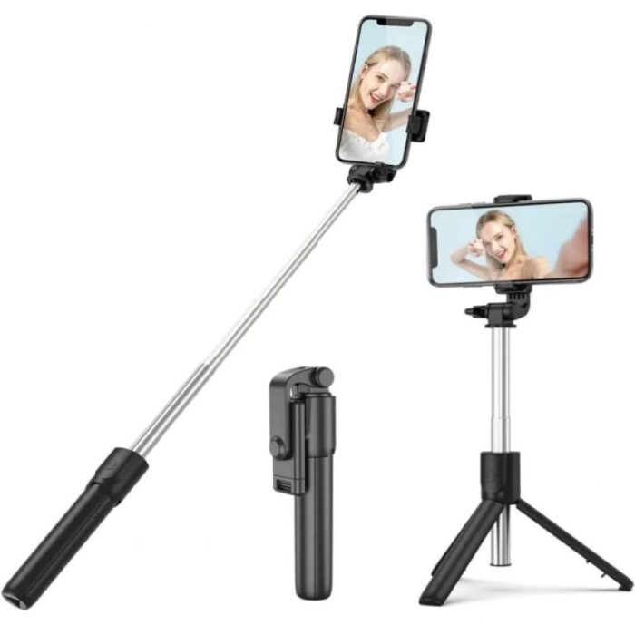 ⁦عصا سيلفي R1 للجوال يعمل بالبلوتوث، حامل ثلاثي القوائم متوافق مع جميع الهواتف الذكية (لون اسود)⁩ - الصورة ⁦2⁩