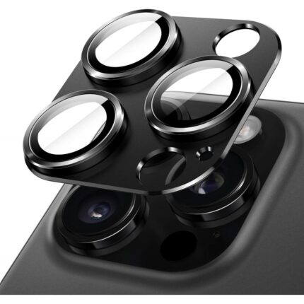 حماية عدسة كاميرا لآيفون
  16Pro Max/ 16 Pro مصنوعة من زجاج مقوّى قطعة واحدة - لون أسود