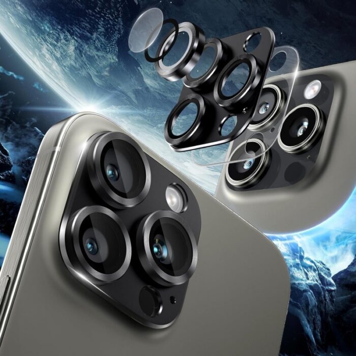 ⁦حماية عدسة كاميرا لآيفون
  16/ 15Plus مصنوعة من زجاج مقوّى قطعة واحدة - لون أسود⁩ - الصورة ⁦2⁩