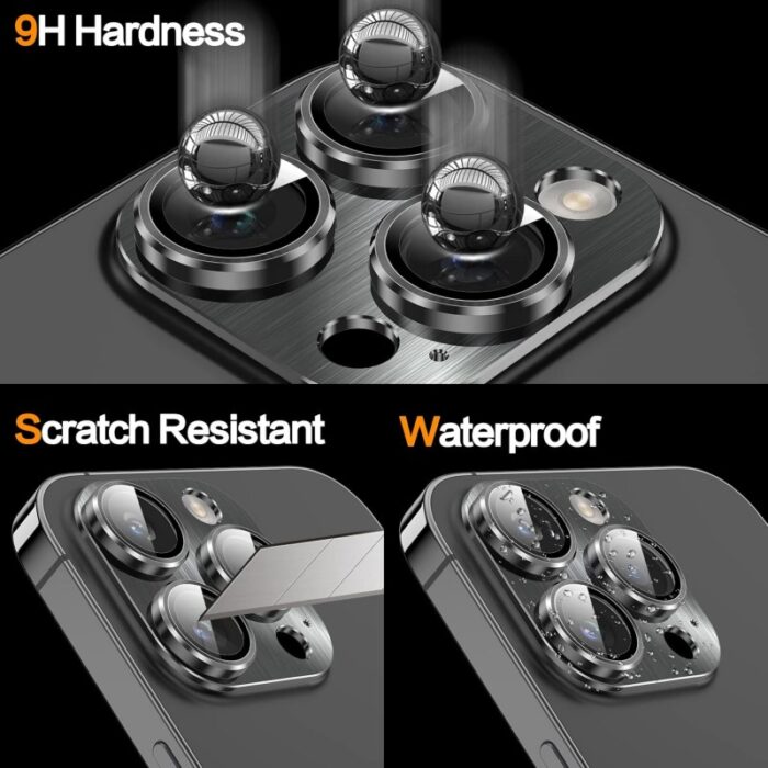⁦حماية عدسة كاميرا لآيفون
  14Pro Max/ 14 Pro مصنوعة من زجاج مقوّى قطعة واحدة - لون أسود⁩ - الصورة ⁦3⁩