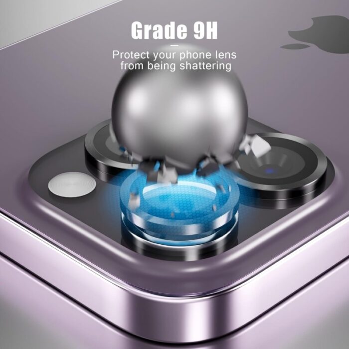 ⁦حماية عدسة كاميرا آيفون 14plus/ 14 - مصنوعة من زجاج مقوّى قطعة واحدة - لون أسود⁩ - الصورة ⁦2⁩