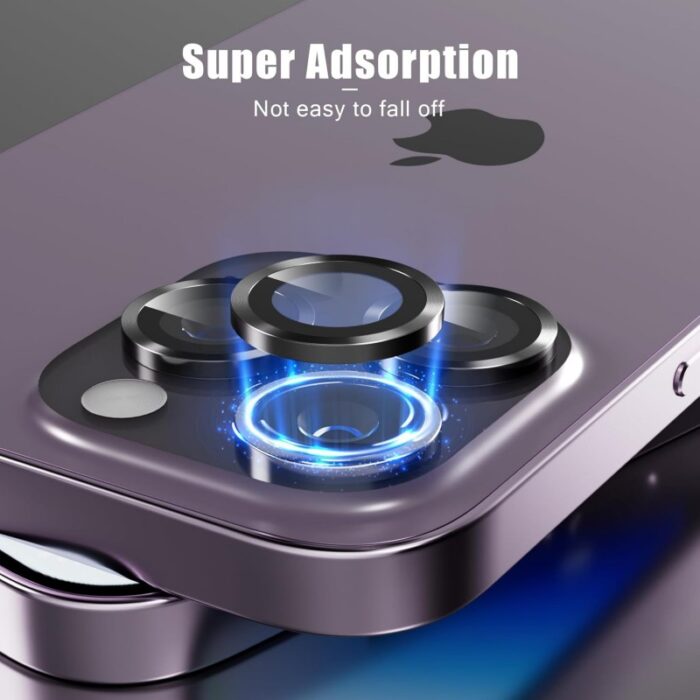 ⁦حماية عدسة كاميرا آيفون 14plus/ 14 - مصنوعة من زجاج مقوّى قطعة واحدة - لون أسود⁩ - الصورة ⁦3⁩