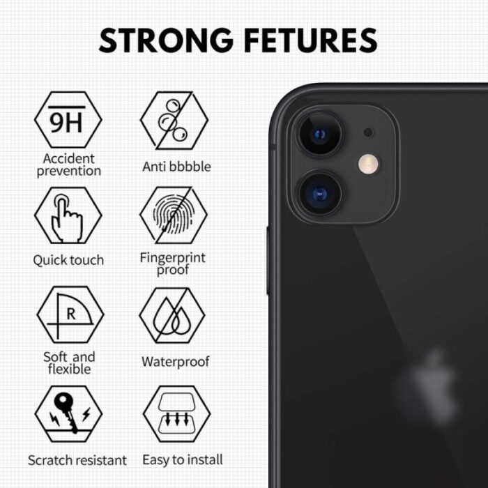⁦حماية عدسة كاميرا آيفون 12 حجم 6.1 بوصة - مصنوعة من زجاج مقوّى قطعة واحدة - لون أسود⁩ - الصورة ⁦2⁩