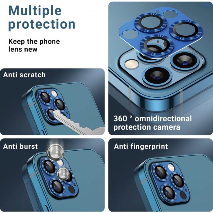 ⁦حماية عدسة كاميرا آيفون 12Pro Max حجم 6.7 بوصة - مصنوعة من زجاج مقوّى قطعة واحدة - لون أسود⁩ - الصورة ⁦2⁩