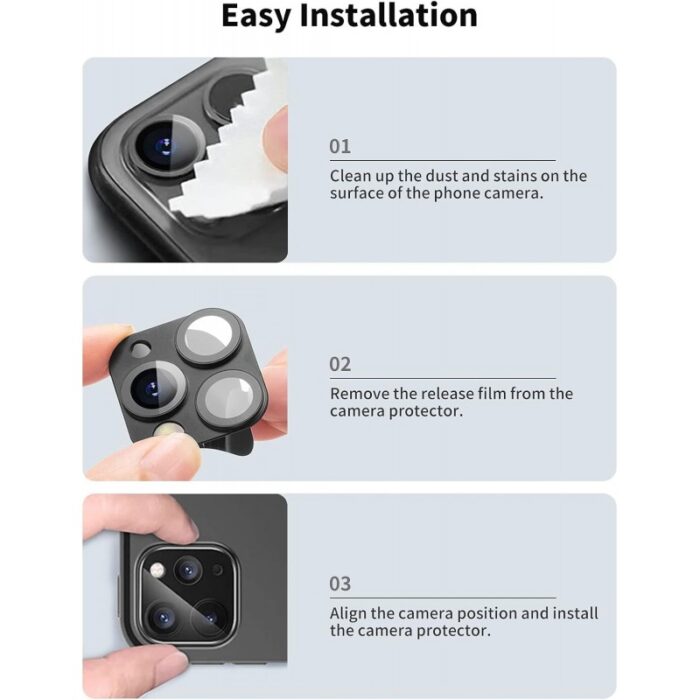 ⁦حماية عدسة كاميرا آيفون 11Pro Max/ 11 Pro - مصنوعة من زجاج مقوّى قطعة واحدة - لون أسود⁩ - الصورة ⁦3⁩