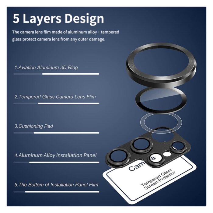 ⁦حماية عدسة كاميرا للسامسونج S23 Ultra لون أسود- مصنوعة من معدن قطعة واحدة⁩ - الصورة ⁦3⁩