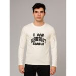 تيشيرت بأكمام طويلة للشباب لون أبيض