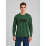 تيشيرت بأكمام طويلة للشباب لون أخضر