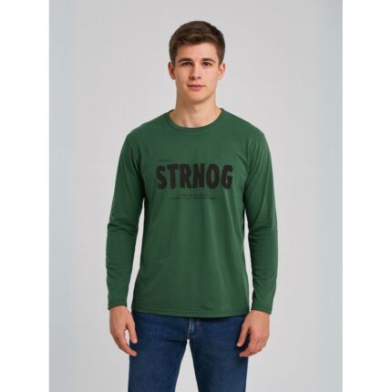 تيشيرت بأكمام طويلة للشباب لون أخضر