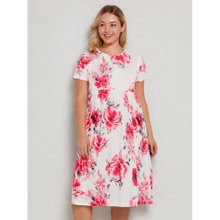 103390012_68c559f4cd9c6 فستان بيتي مخطط للنساء لون أبيض مورد - الصورة 1