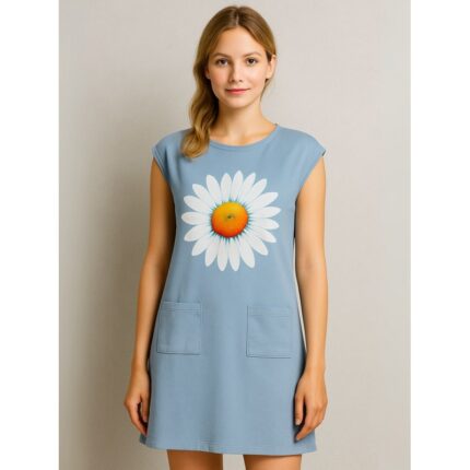 فستان بيتي مخطط للنساء لون أزرق