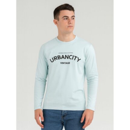 تيشيرت بأكمام طويلة للشباب لون أزرق فاتح