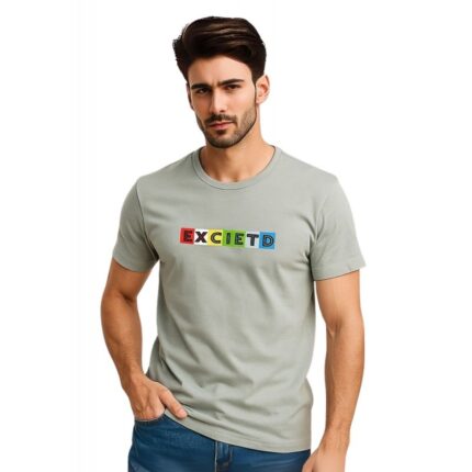 تيشيرت بأكمام قصيرة للشباب لون سكني