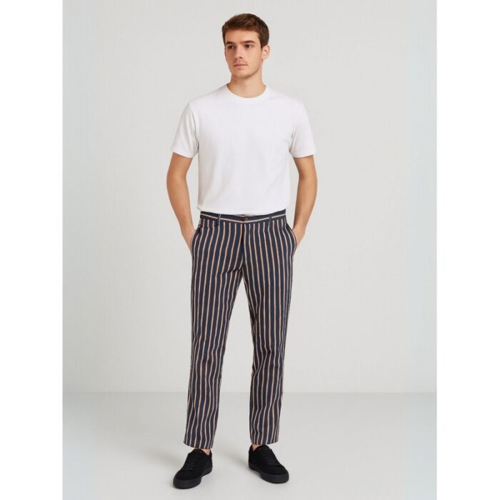 ⁦بنطلون كاجوال مخطط رجالي لون أسود⁩ - الصورة ⁦2⁩