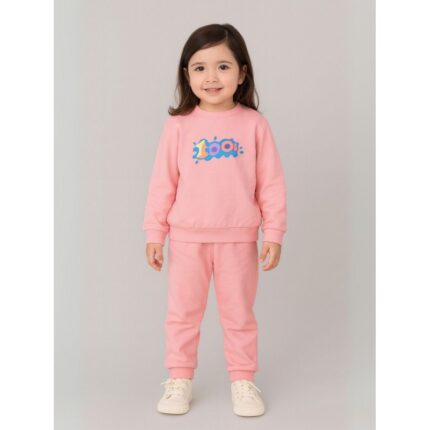 بجامة بأكمام طويلة بناتي للأطفال لون زهري