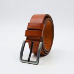 سير (حزام وسط) جلد طبيعي عرض 4.5 سم للرجال لون عسلي