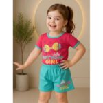 طقم أطفال قطعتين شورت + تيشيريت