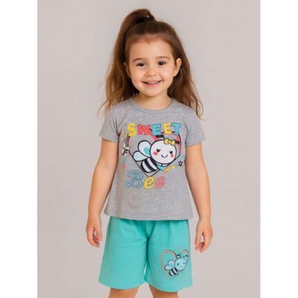 طقم أطفال بناتي تيشيرت + شورت