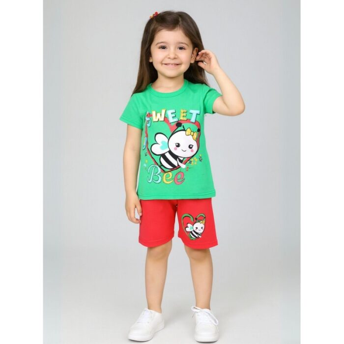 ⁦طقم أطفال بناتي تيشيرت + شورت⁩ - الصورة ⁦2⁩