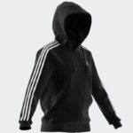 ⁦adidas Womens' Essentials 3-Stripes Full-Zip Fleece Hoodie - Black⁩ - الصورة ⁦4⁩