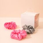 علبة ربطات شعر ( 3 ربطات ) ستان لون زهري وسكني