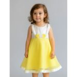 فستان بناتي أصفر وأبيض