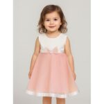 فستان بناتي لون زهري وأبيض