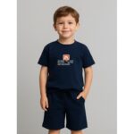 طقم ولادي قطعتين شورت وبلوزة لون كحلي