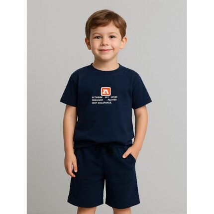 طقم ولادي قطعتين شورت وبلوزة لون كحلي