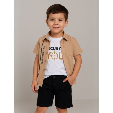 طقم ولادي ثلاث قطع شورت وبلوزه وقميص