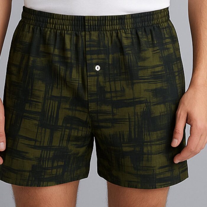 103390713_68d5299209349 بوكسر رجال قطني لون زيتي بأشكال أسود - الصورة 1