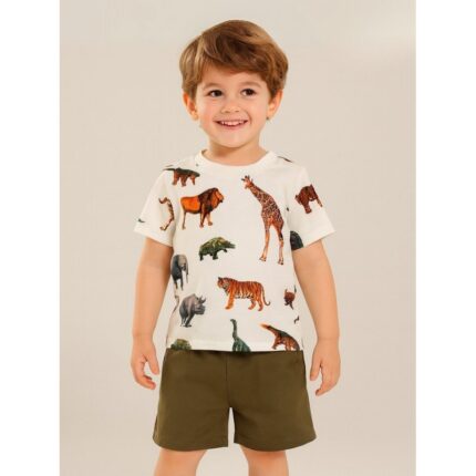 طقم ولادي (بلوزة ابيض وشرط زيتي)