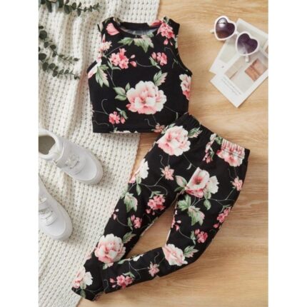 طقم بناتي قطعتين ( كت وبنطلون ) لون اسود