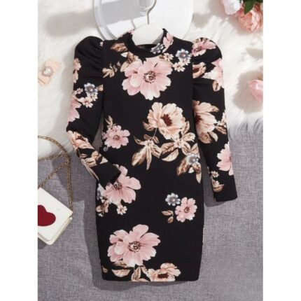 فستان بناتي لون اسود مورد