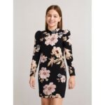 ⁦فستان بناتي لون اسود مورد⁩ - الصورة ⁦2⁩