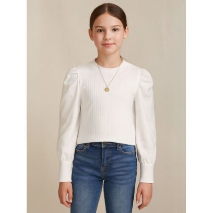 بلوزة بناتي لون ابيض كم طويل