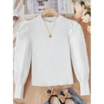 ⁦بلوزة بناتي لون ابيض كم طويل⁩ - الصورة ⁦2⁩