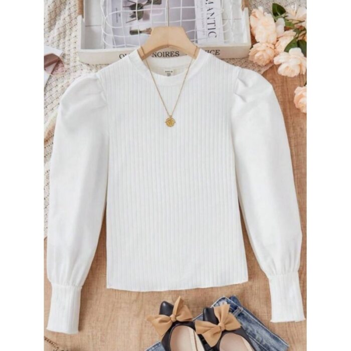 ⁦بلوزة بناتي لون ابيض كم طويل⁩ - الصورة ⁦2⁩