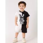 طقم ولادي قطعتين لون اسود وابيض