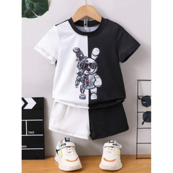 ⁦طقم ولادي قطعتين لون اسود وابيض⁩ - الصورة ⁦2⁩