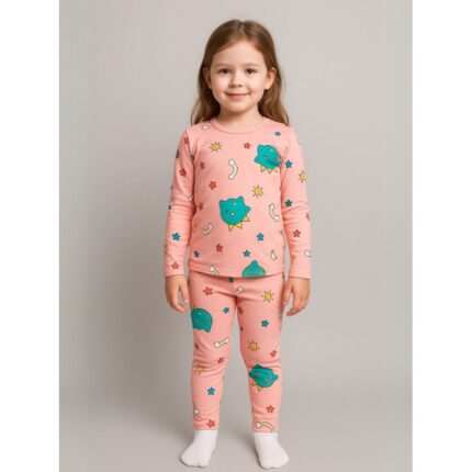 بجامة بأكمام طويلة قطعتين بناتي برسومات لون زهري