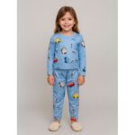 بجامة بأكمام طويلة قطعتين بناتي برسومات لون أزرق فاتح