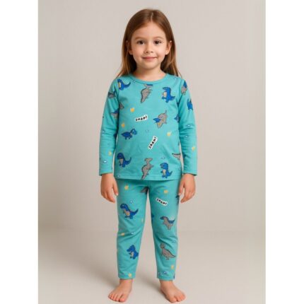 بجامة بأكمام طويلة قطعتين بناتي برسومات لون تركواز